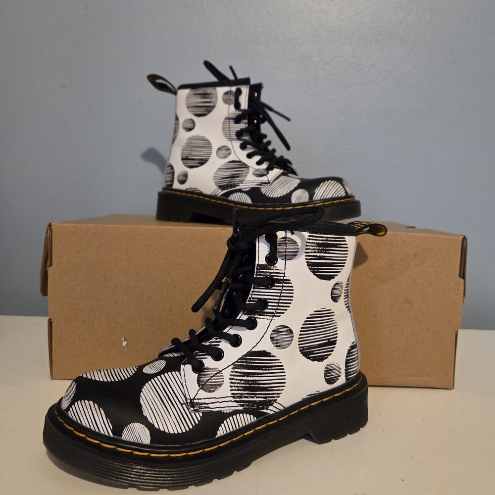 Dr Martens 1460J Black & White Polka Dot Lace-Up Combat Boots Size 12